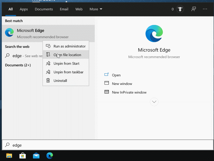create edge browser shortcut on Windows 10 desktop pic1