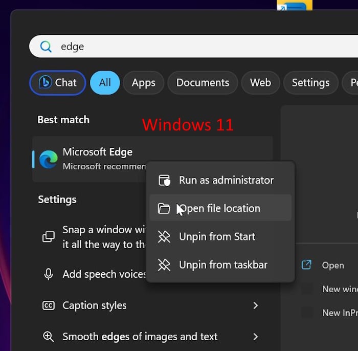 create Edge shortcut on Windows desktop 