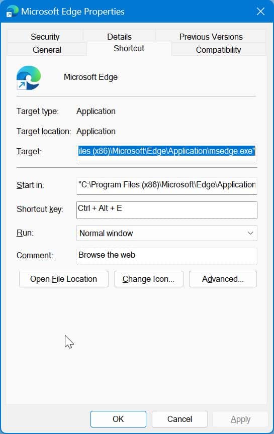 create Edge shortcut on windows 10/11 desktop