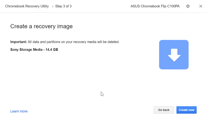 create google chrome recovery drive on Windows 10 pic7