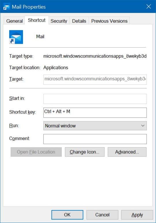 create keyboard shortcut to start apps in Windows 10 pic4