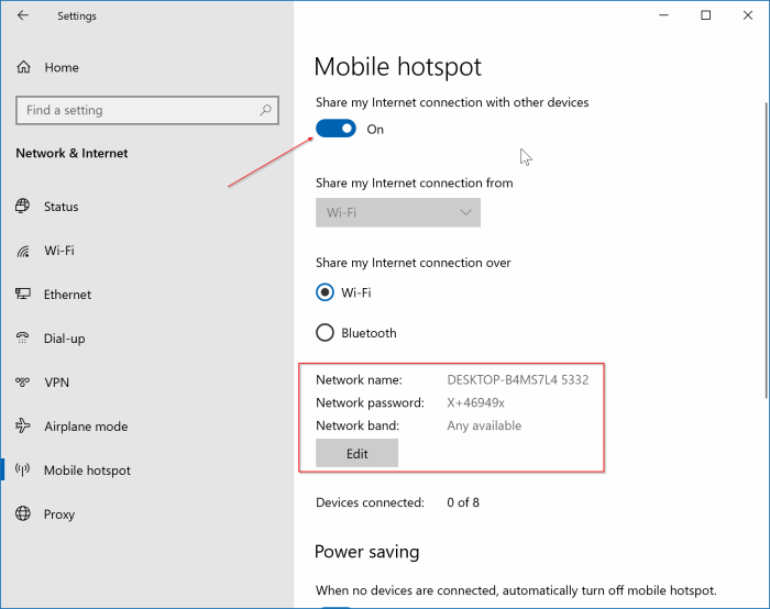 create mobile hotspot in Windows 10 pic1