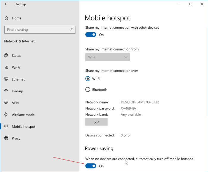 create mobile hotspot in Windows 10 pic2