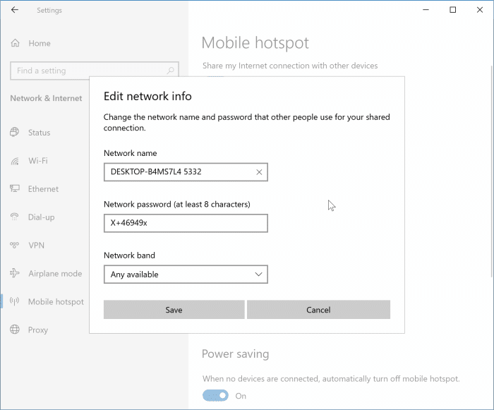 create mobile hotspot in Windows 10 pic3