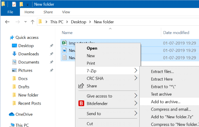 create password protected zip file using 7zip pic1