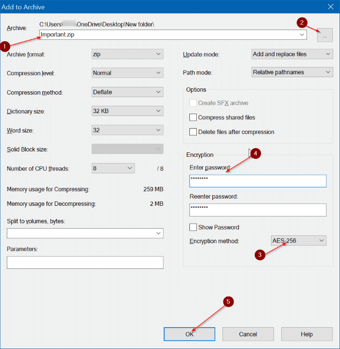 create password protected zip file using 7zip pic2