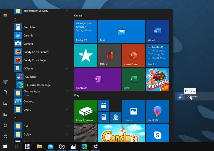 create program shortcuts on desktop Windows 10