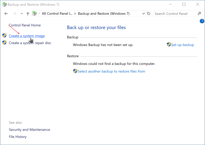 create system image backup in Windows 10 pic2
