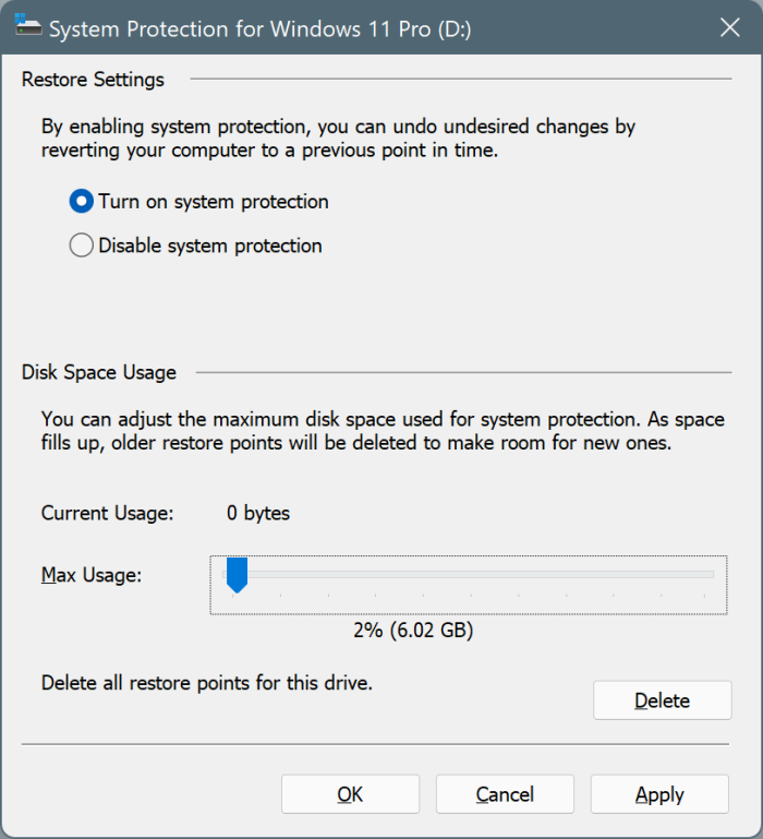 create system restore point in Windows 11 pic10