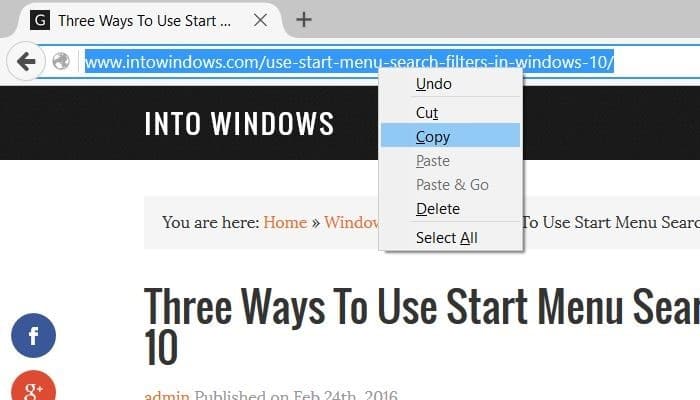 create website shortcut on desktop in Windows 10 step1