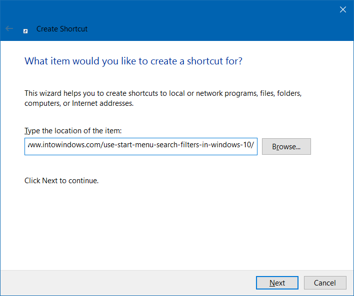 create website shortcut on desktop in Windows 10 step3