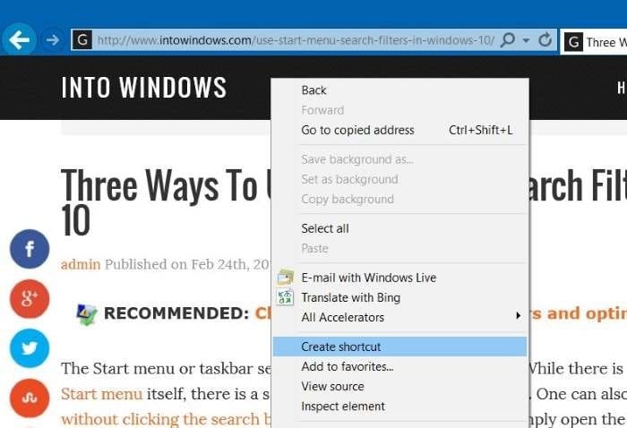 create website shortcut on desktop in Windows 10 step5