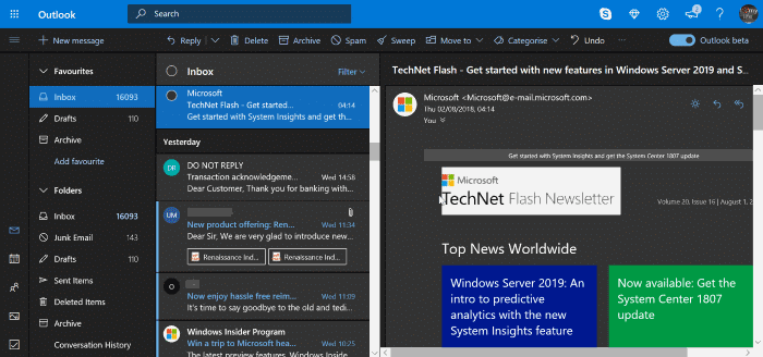 dark mode in outlook.com