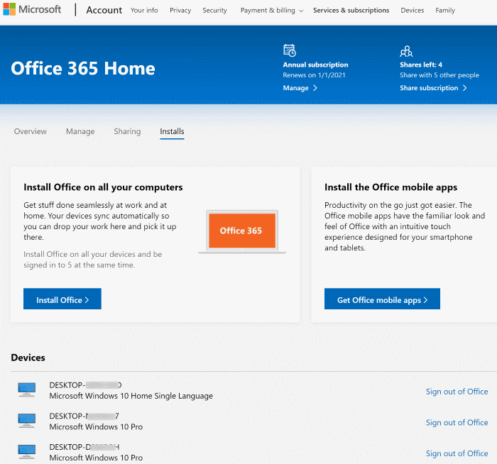 deactivate Office 365 pic1