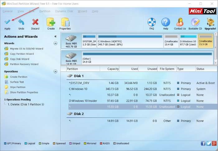 delete 450 MB recovery partition in Windows 10 pic6