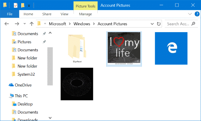 delete old user account pictures in Windows 10 pic2