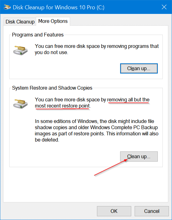 delete restore points in Windows 10 pic4