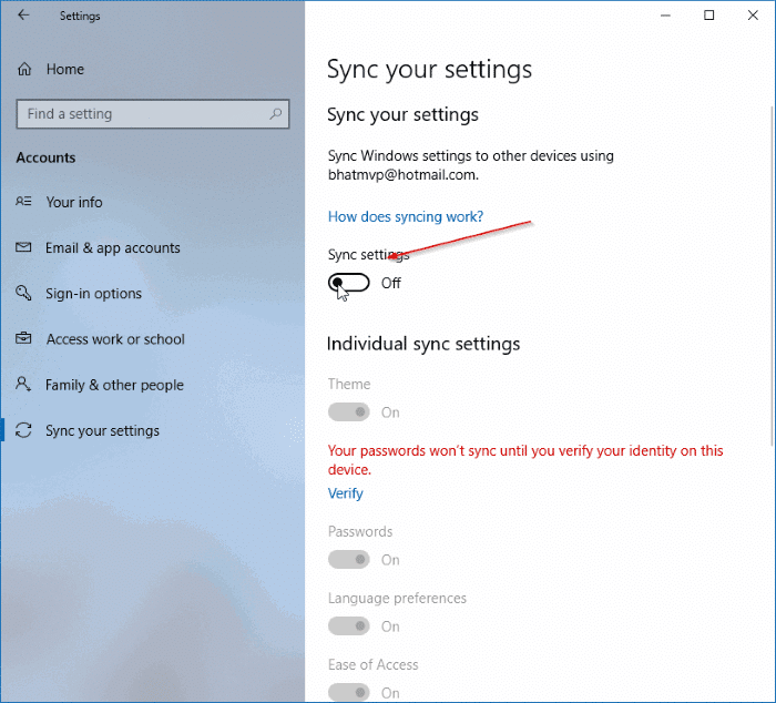 delete sync settings data from microsoft account in windows 10 pic1