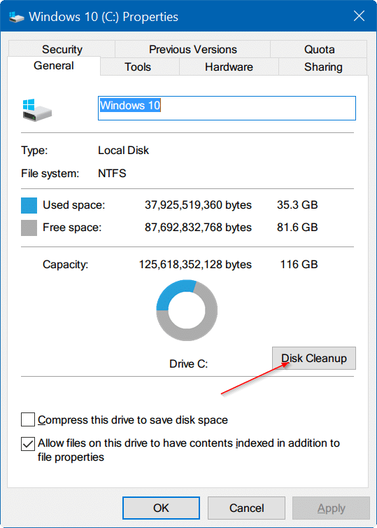delete temporary Windows installation files in Windows 10 step2
