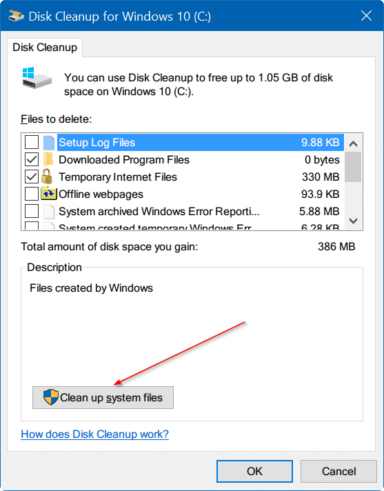 delete temporary Windows installation files in Windows 10 step3