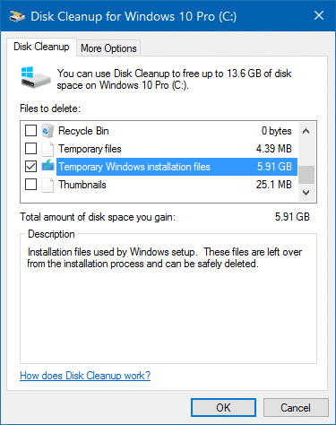 delete temporary Windows installation files in Windows 10 step4