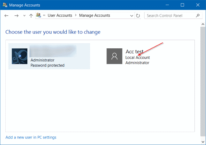 delete user account in Windows 10 step8