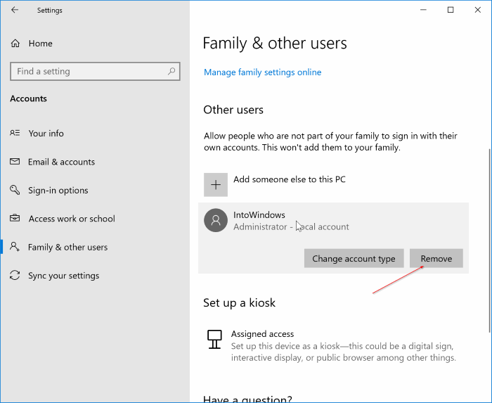 delete user accounts in Windows 10 pic01