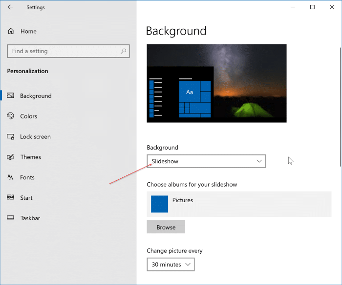 desktop background slideshow is not working in Windows 10