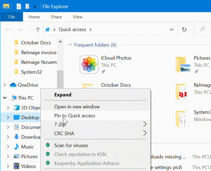 desktop, documents, downloads missing from Quick Access pic3
