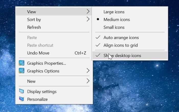 desktop icons missing in Windows 10 pic1