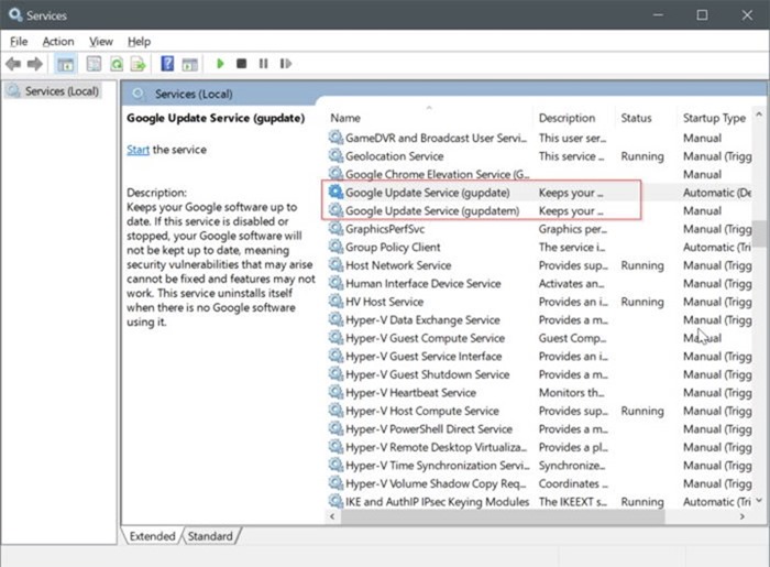disable Google Chrome automatic updates in Windows 10 pic2