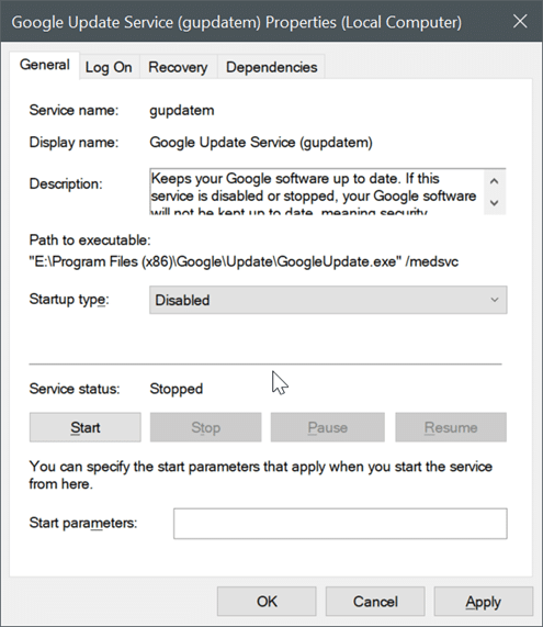 disable Google Chrome automatic updates in Windows 10 pic4