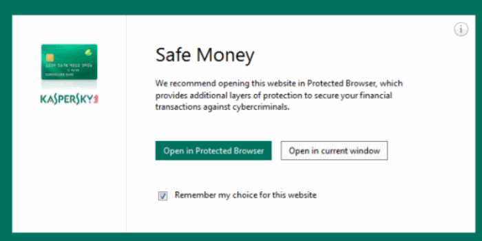 disable Kaspersky safe money