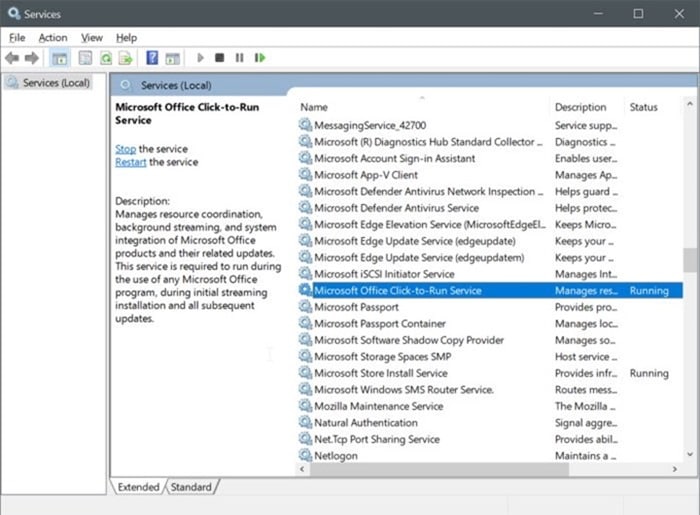 disable Microsoft Office click to Run service in Windows 10 pic1