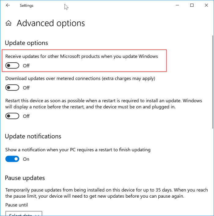 disable Office 365 updates in Windows 10 pic2