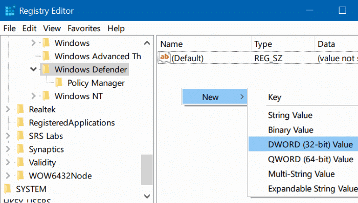 disable Windows defender in Windows 10 via registry or group policy step4