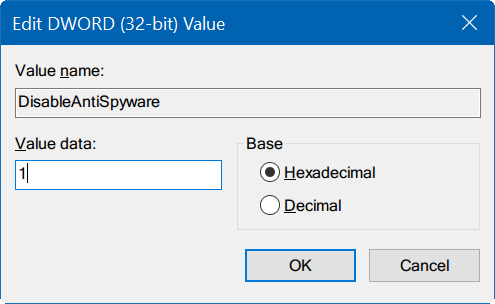 disable Windows defender in Windows 10 via registry or group policy step6