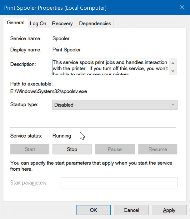 disable a service in Windows 10 pic2