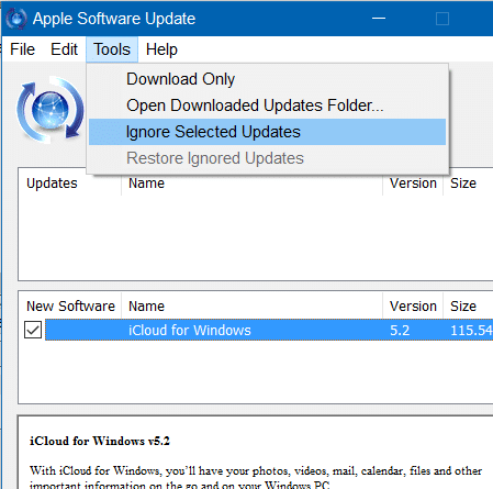 disable apple software update screen in Windows 10 step2