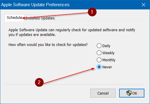 disable apple software update screen in Windows 10 step4