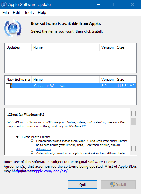 disable apple software update screen in Windows 10