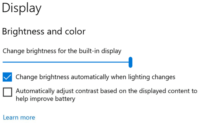 disable adaptive screen brightness in Windows 10