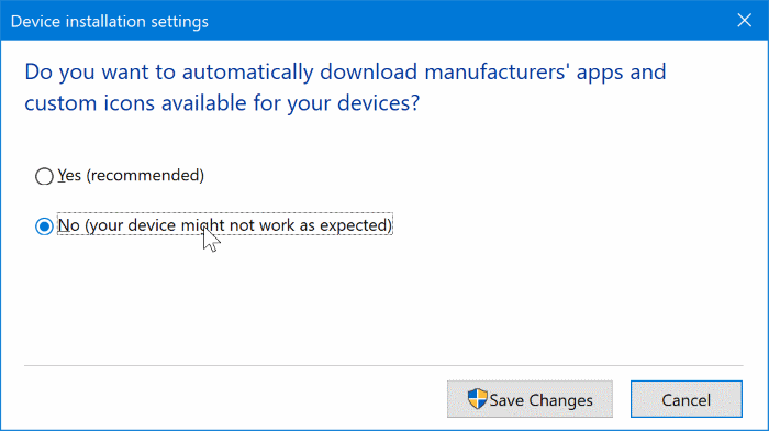 disable automatic driver updates in Windows 10 pic1