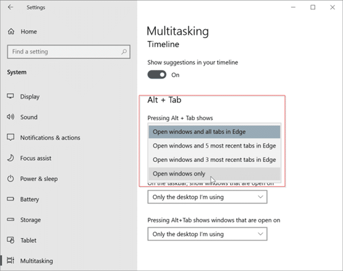 disable edge tabs in Alt Tab screen Windows 10 pic1