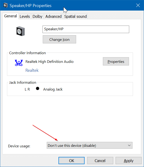 disable laptop speaker in Windows 10 pic4
