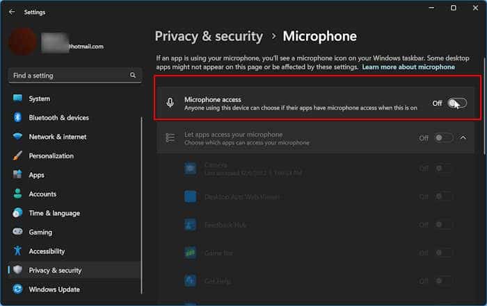disable microphone in Windows 11