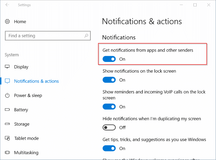 disable notifications for specific apps in Windows 10 pic1
