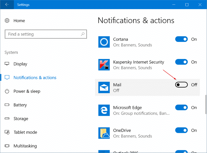 disable notifications for specific apps in Windows 10 pic2
