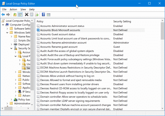 disable or block Microsoft accounts in Windows 10 pic1