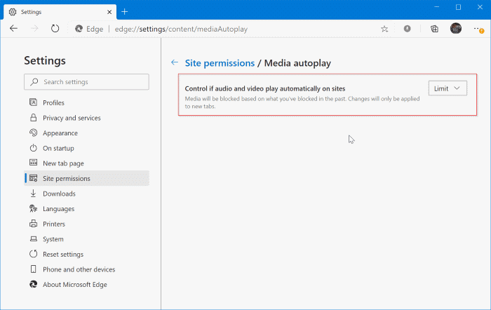 disable video autoplay in Edge pic2